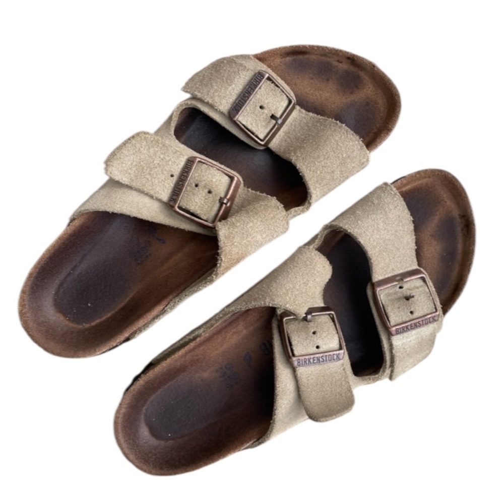 Birkenstock Taupe Suede 2 Strap Buckle Arizona Leather Sandals Women’s Size 39